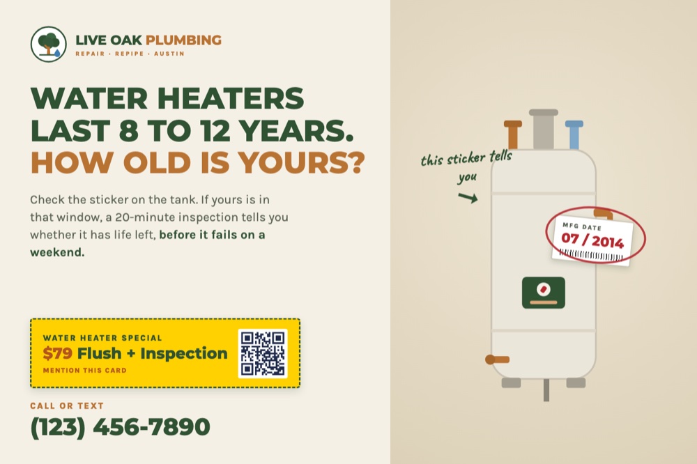 plumbing water heater postcard designed by Uncle Stamp